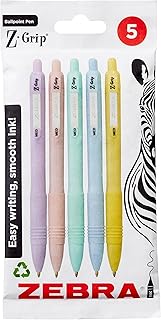 Zebra Pen Z-GRIP Smooth Ballpoint Pens Black Ink 5pk - Pastel Barrel 1mm Medium Point Retractable Ink Pens with Clip - Smooth Writing Pens with Low Viscosity Ink, Comfort Grip - 5 Pens Multipack
