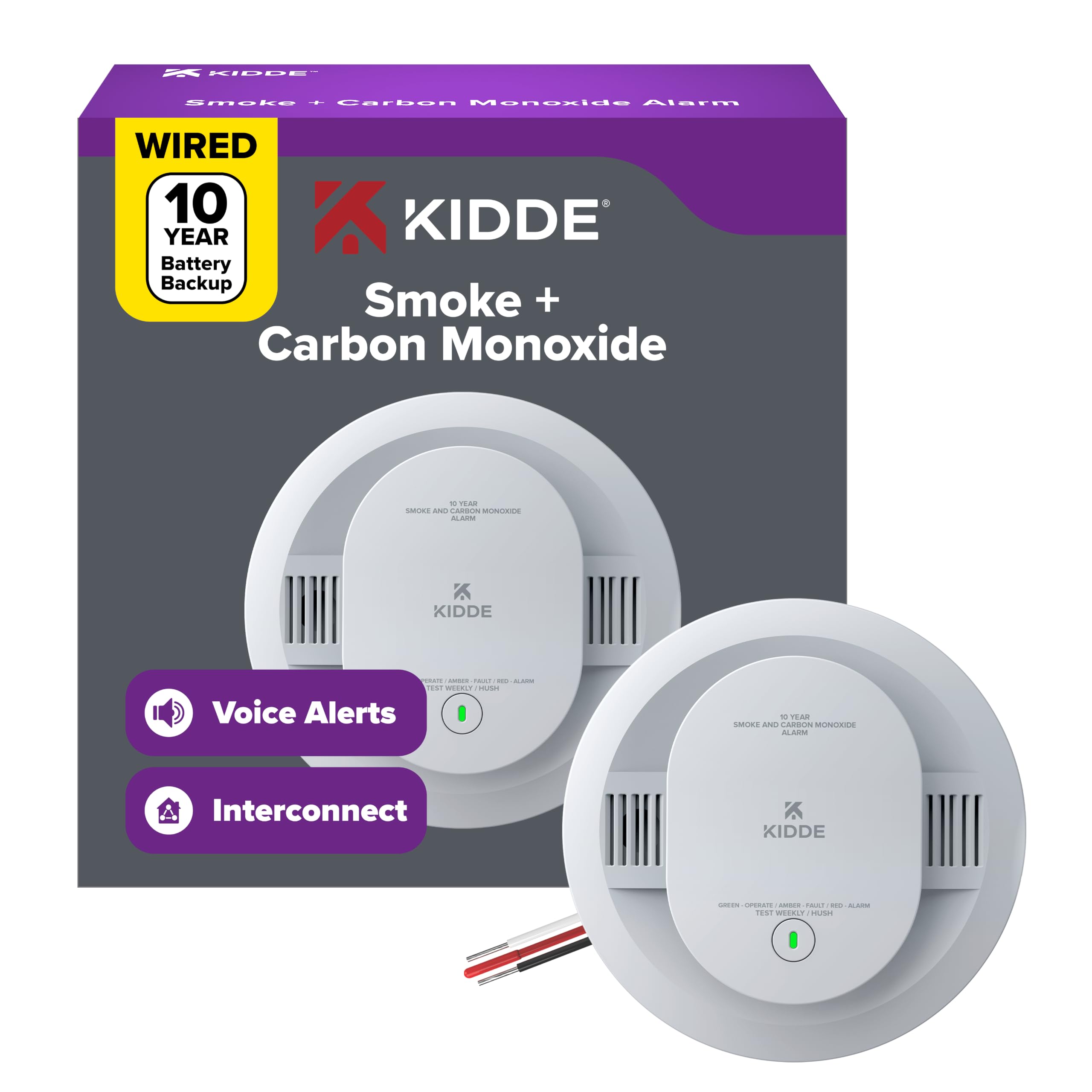 Kidde Smoke and Carbon Monoxide Detector, Hardwired with 10-Year Battery Backup,