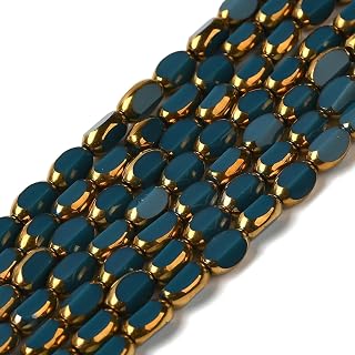 About 48pcs Oval Faceted Glass Beads Gold Plated Electroplated Glass Beads for Bracelet Earring Jewelry Making 7x4.5x3.5mm