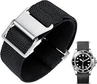 BINLUN Elastic Nylon Watch Strap Navy National Parachute Style Replacement Fabric Watch Strap with Hook Buckle Black/Silver Men Women 13 Colours, 3 Sizes 0.709/0.787/22 mm