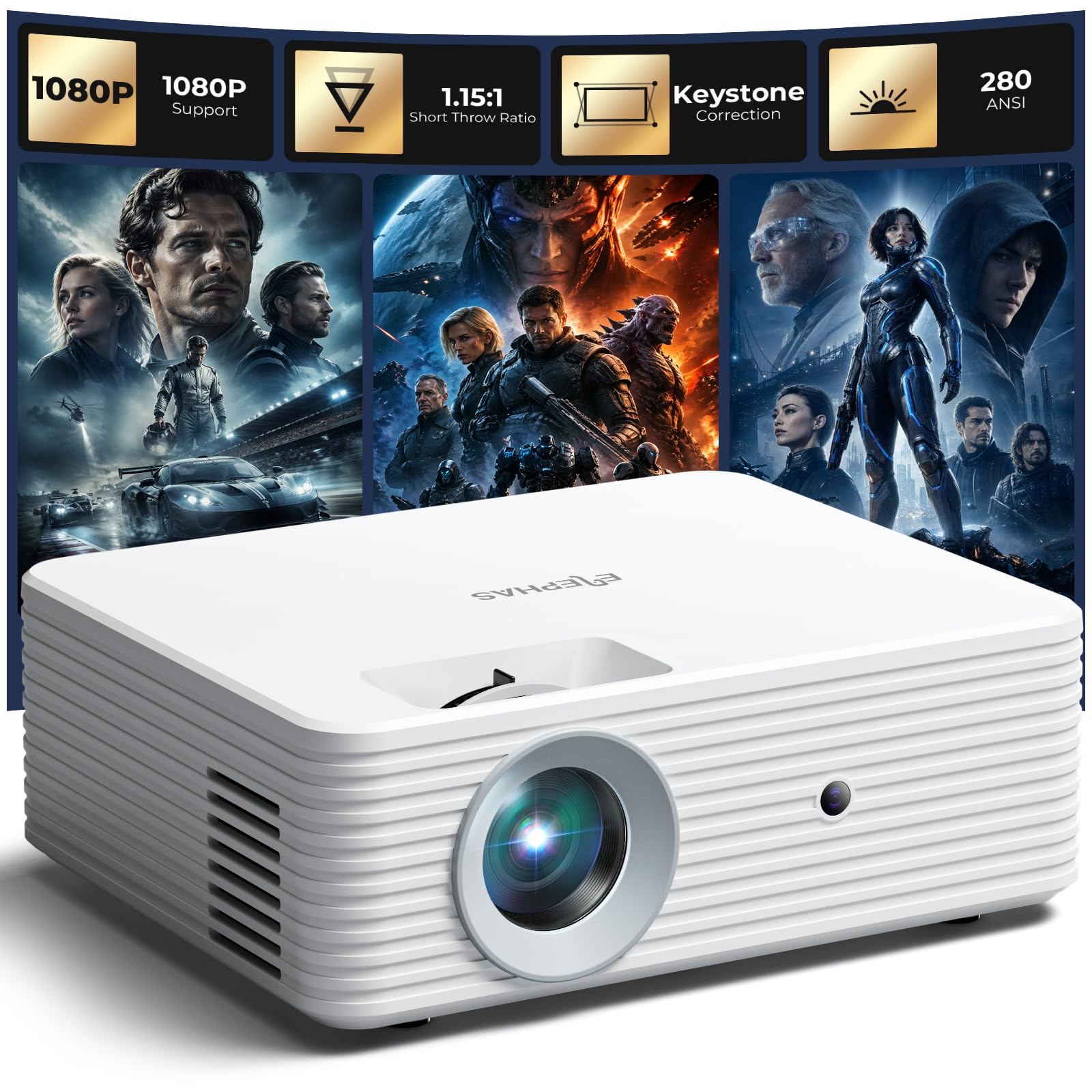 Mini Projector for iPhone, ELEPHAS Portable Projector for Bedroom | Built-in Spe