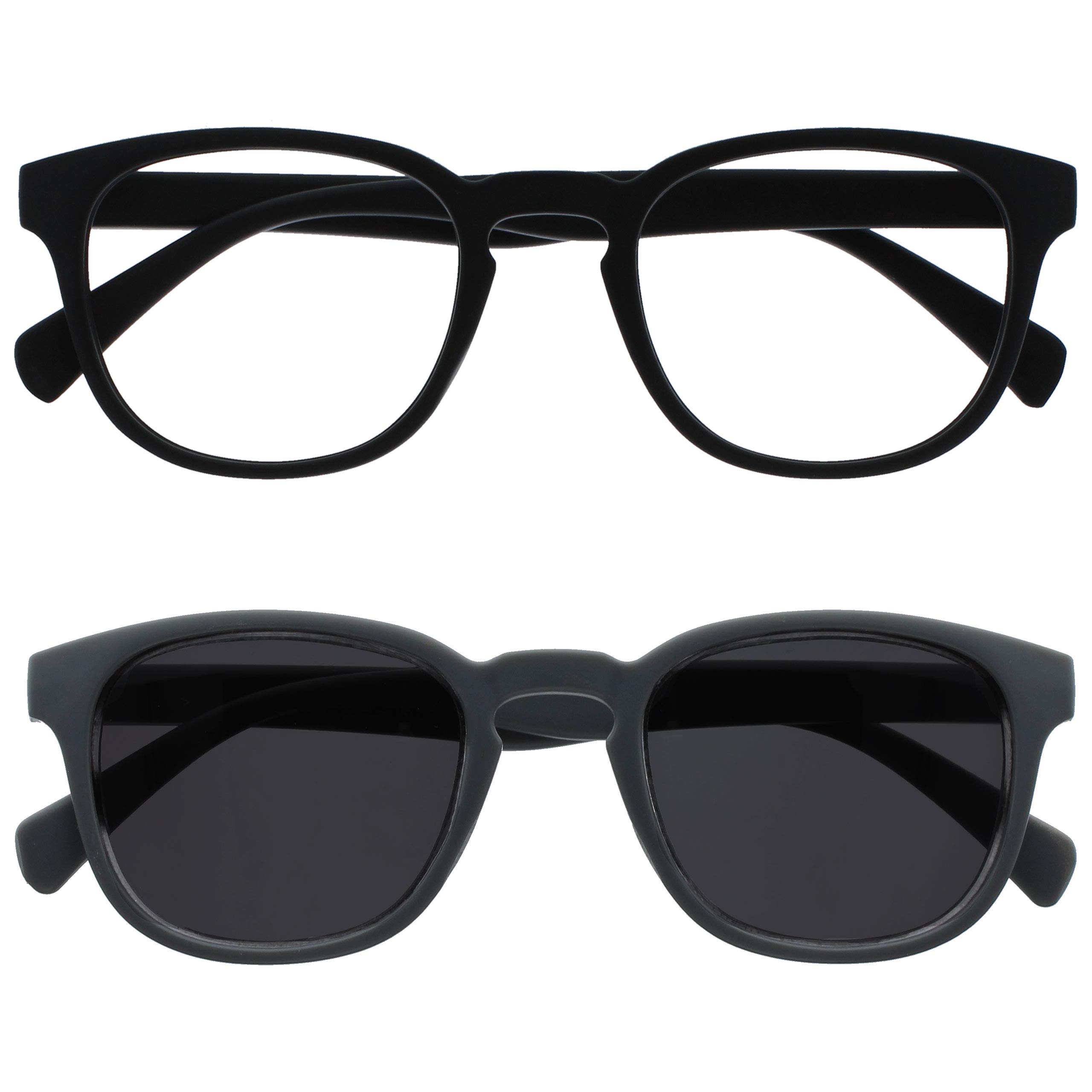 OPULIZE Pop Double Pack Reading Glasses Sun Readers Retro Round Black Grey Men W
