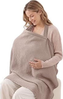Blissful Diary Muslin Nursing Cover for Breastfeeding, Breathable Breastfeeding Cover up with Arch Neckline for Women, Nursing Apron (Agreeable Gray)