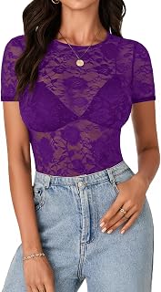 LYANER Women's Floral Lace Sexy Y2k Tee Tops