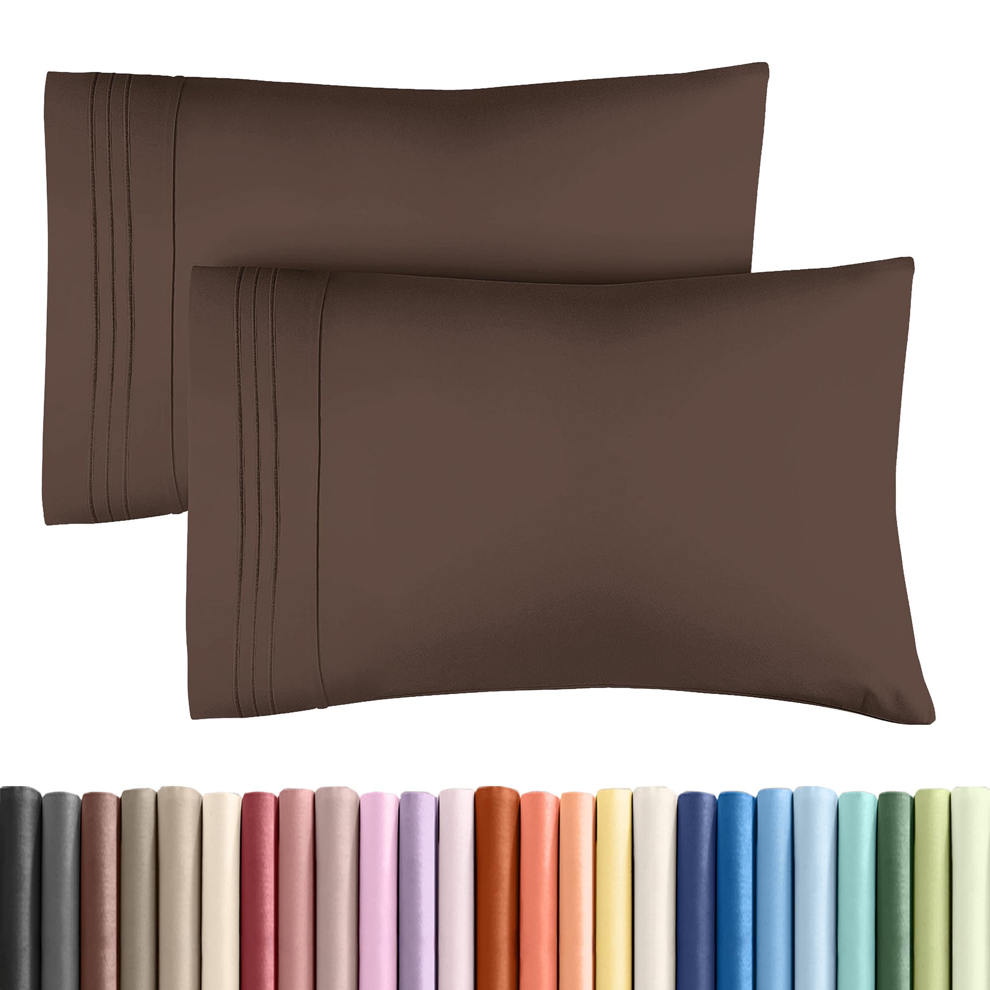 Queen Pillow Cases Set of 2 - Ultra Soft Cozy Pillowcase Covers - Brown