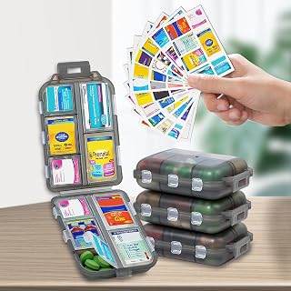 4 Travel Pill Box 10 Compartments Portable Folding Pill Storage Box with Labels Small Daily Pill Container Medicine Storage Box Easy to Carry and Store