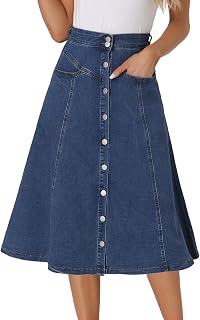 Allegra K Womens' Denim Skirt A Line Button Down Midi Jean Skirts