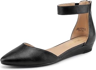 DREAM PAIRS Women's Comfortable Ballet Flat with low wedge ankle strap and zipper, Ladies' classic pointed toe Shoes for wedding and walking