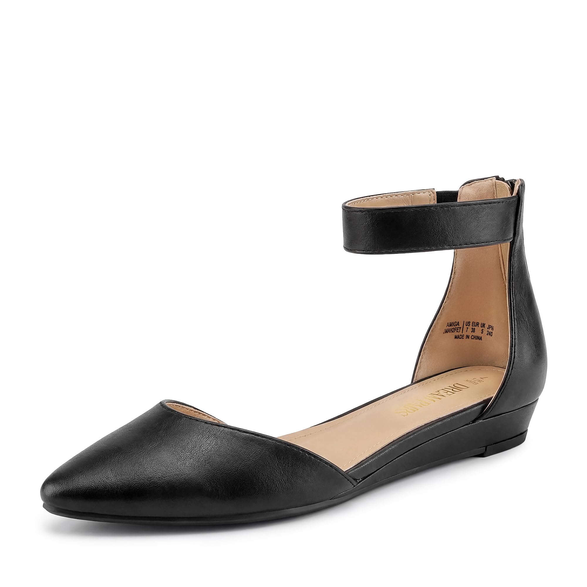 DREAM PAIRS Women's Comfortable Ballet Flat with low wedge ankle strap and zippe