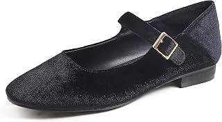 Feversole Women's Square Toe Mary Jane Fashion, Square Toe Easy Buckle Low Heel Slip On Flats in Vegan Leather