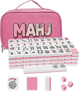 YAQUHO American Mahjong Tile Set - 166 Pink Mahjong Tiles 1.2-inch Engraved Mahjong Sets Cute, Portable Mahjong Game with Carrying Bag and 3 Dices, for Family Game Night