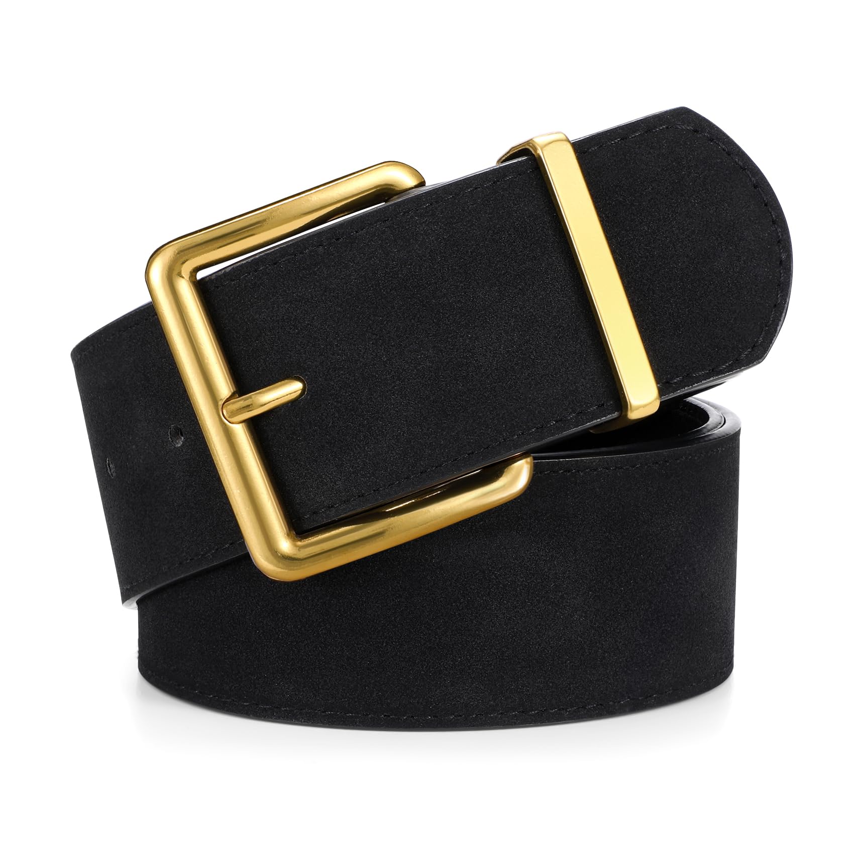 LEACOOLKEY Women Wide Leather Belt for Dresses Thick Chunky Belt with Big Gold B