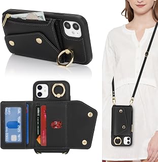 Lipvina Crossbody Wallet Case for iPhone 12 Pro,Black