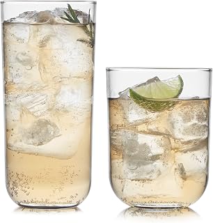 Libbey Polaris Axis Tumbler & Rocks Drinking Glasses Set of 16, Glass Cups | 17.75 oz and 15 oz Capacities for Water, Juice, Cocktails, and More with Dishwasher-Safe Convenience for Easy Cleanup