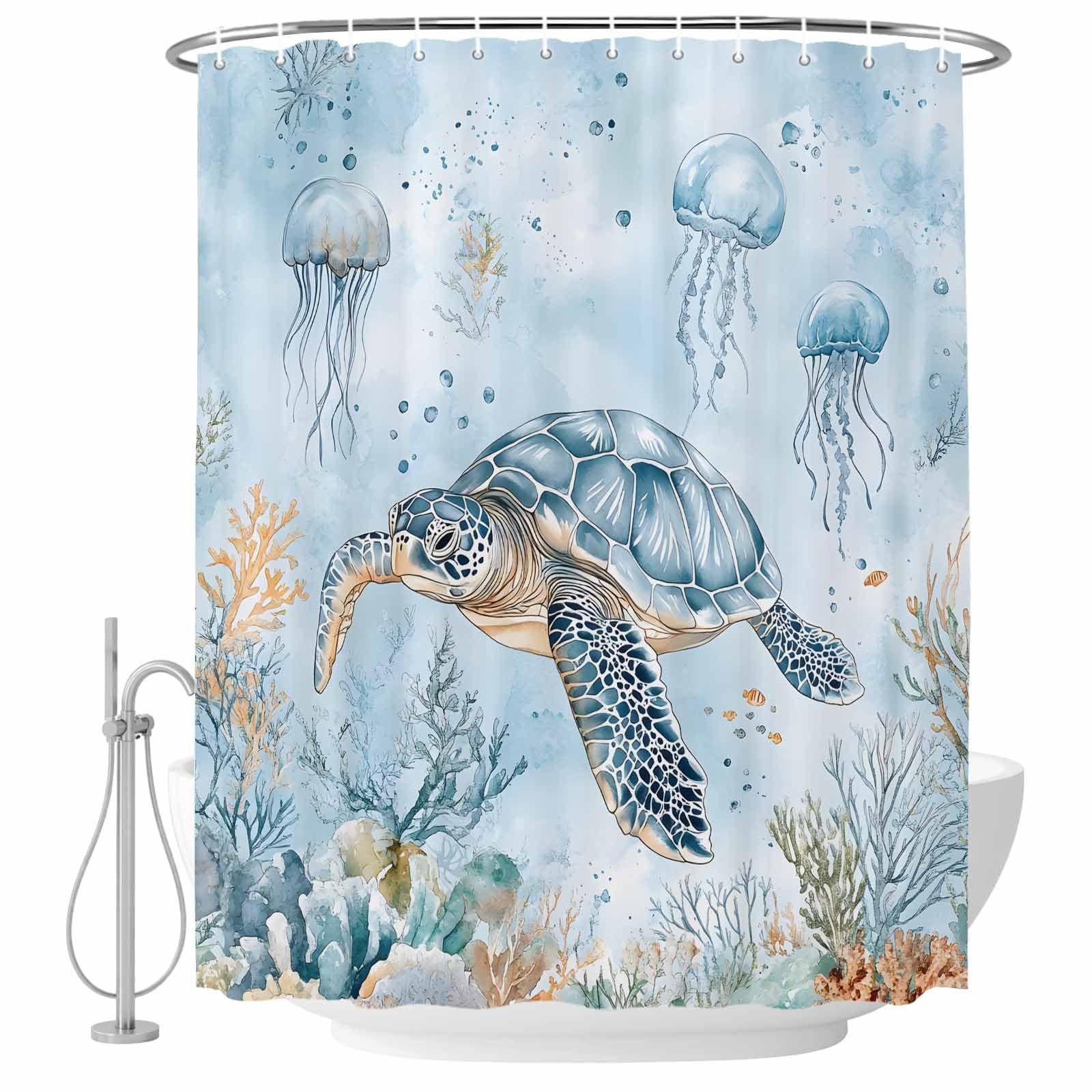 Waterproof Fabric Shower Curtain Sea Turtles Shower Curtain for Bathroom Decor B