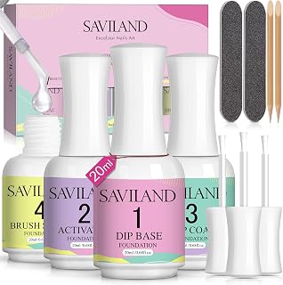 SAVILAND Dip Powder Liquid Set HEMA-free, 4Pcs 20 ml No Curing Needed | Ultimate Nail Dip System Essentials Liquid, Large Capacity, Dipping Base Activator Top Coat Brush Saver, DIY Home Manicure
