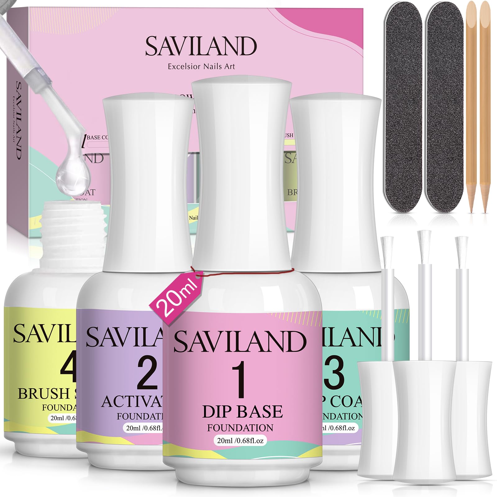 SAVILAND Dip Powder Liquid Set HEMA-free, 4Pcs 20 ml No Curing Needed | Ultimate