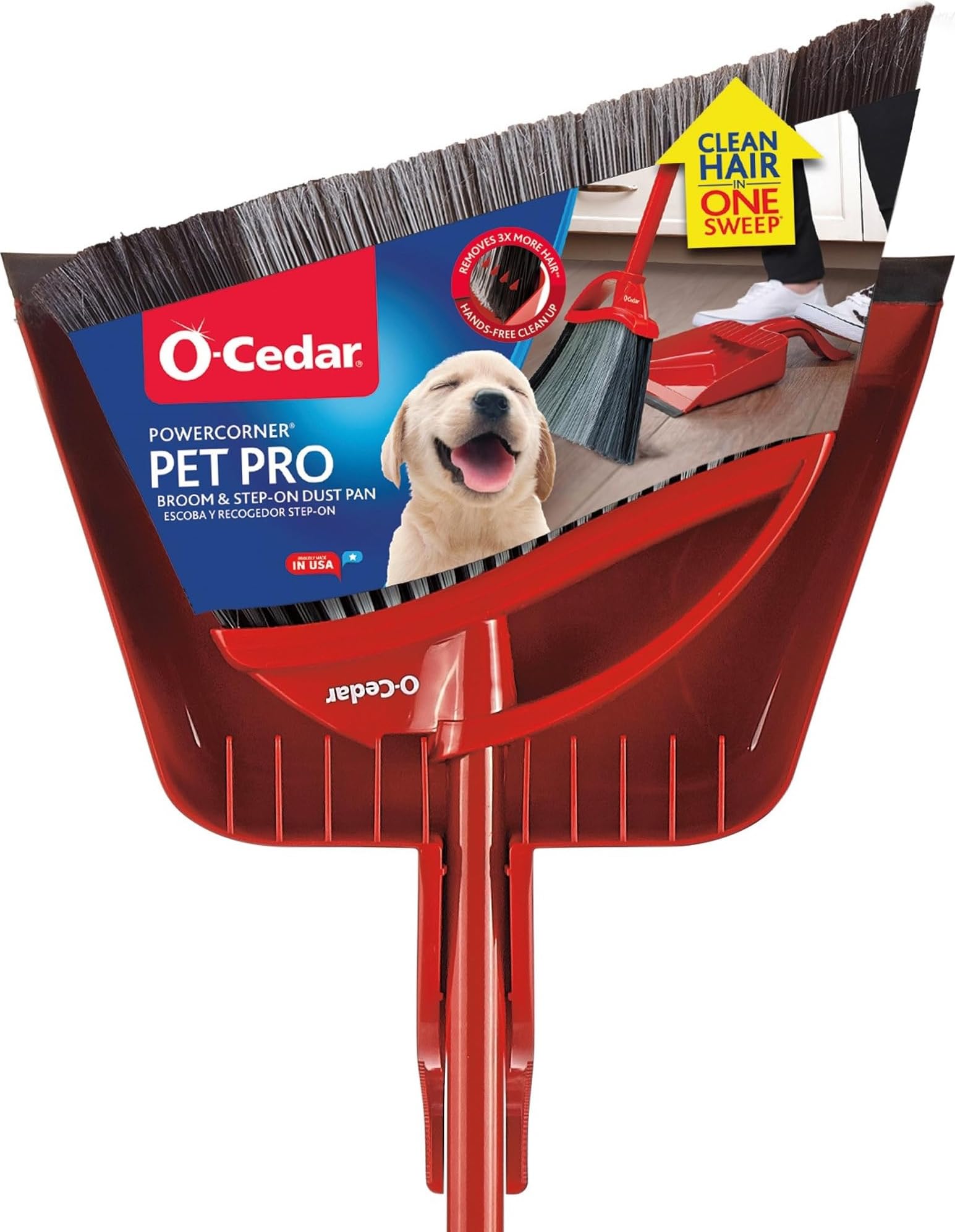 O-Cedar Pet Pro Broom with Step-On Dustpan | Removes Over 99% of Dust & Dirt in 