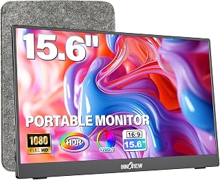 InnoView Portable Monitor 15.6" 1080P Portable Monitor for Laptop with Protective Sleeve Built-in 90° Adjustable Stand USB C HDMI Ultra-Slim Laptop Screen Extender for MacBook Phone PS Xbox Switch