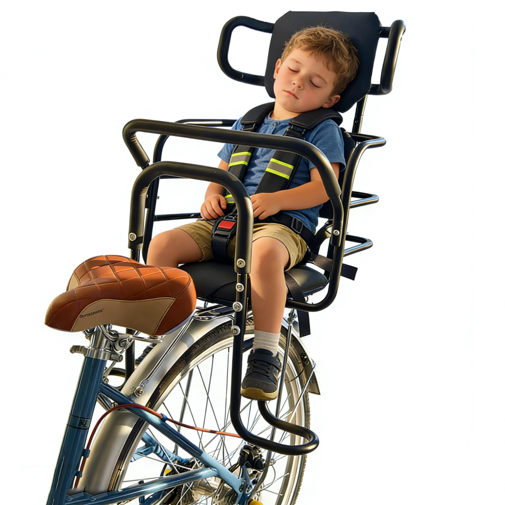 Bwcece Kid's Bike Seat Rear with Adjustable Headrest, Rear Child Bike Seat with 