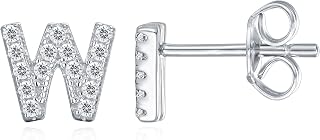 PAVOI Initial Earrings for Women, 925 Sterling Silver Pave CZ Studs