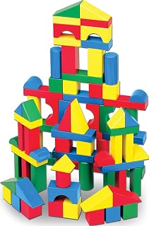 Melissa & Doug 100 Wooden Building Blocks with Storage Box | 100 Pieces, Wooden Blocks In 4 Colors & 9 Shapes, Montessori Toys, Construction Play, Toddler Learning Toys for Kids, Ages 2+
