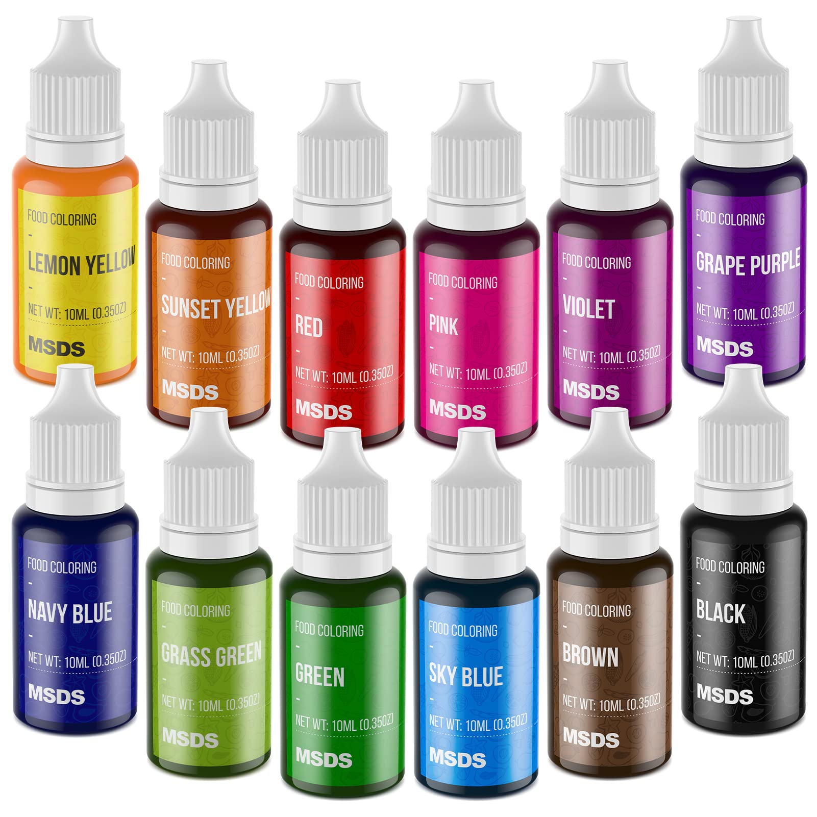 Food Coloring Set - 12 Color Food Grade Vibrant Food Dye Tasteless Liquid Color 
