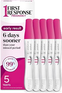 First Response Early Result Pregnancy Test, 5 Count Pack of 1 | Early Detection Pregnancy Tests, Results in 3 Minutes, 6 Days Sooner Pregnancy Test (1), Over 99% Accurate (3)