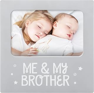 Tiny Ideas Me and My Brother Photo Frame | Holds 4" x 6" Photo, Gray Beveled Mat, Attached Tabletop Easel, Children’s Room Décor, Great Sibling Gift