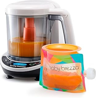 Baby Brezza One Step Baby Food Maker Deluxe - Steam + Blend Organic Food | Dishwasher Safe with Auto Shut Off - Cooker + Puree Maker for Infants + Toddlers Baby Food, Includes 3 Funnels + 3 Pouches