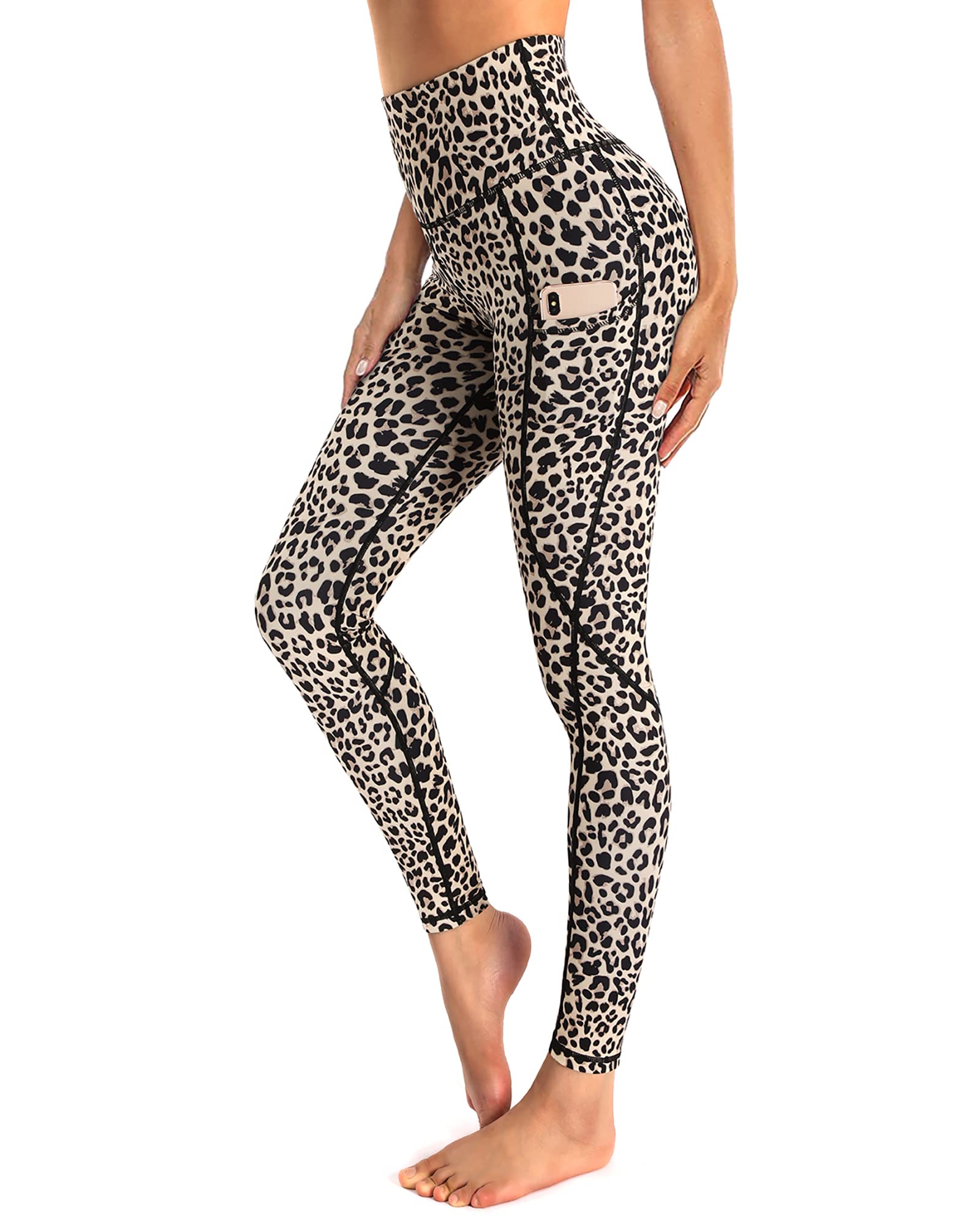 OUGES Women's sports leggings, high waist leggings, yoga trousers, opaque sports