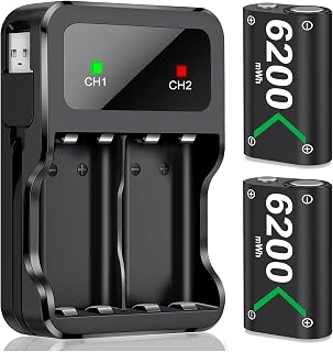 HELLCOOL Rechargeable Battery Pack for Xbox One/Series X|S Controller, 2x6200mWh High Capacity Battery Pack with Charger/LED Indicator/25H Playtime, Compatible with Xbox One/S/X/Elite, Series S/X