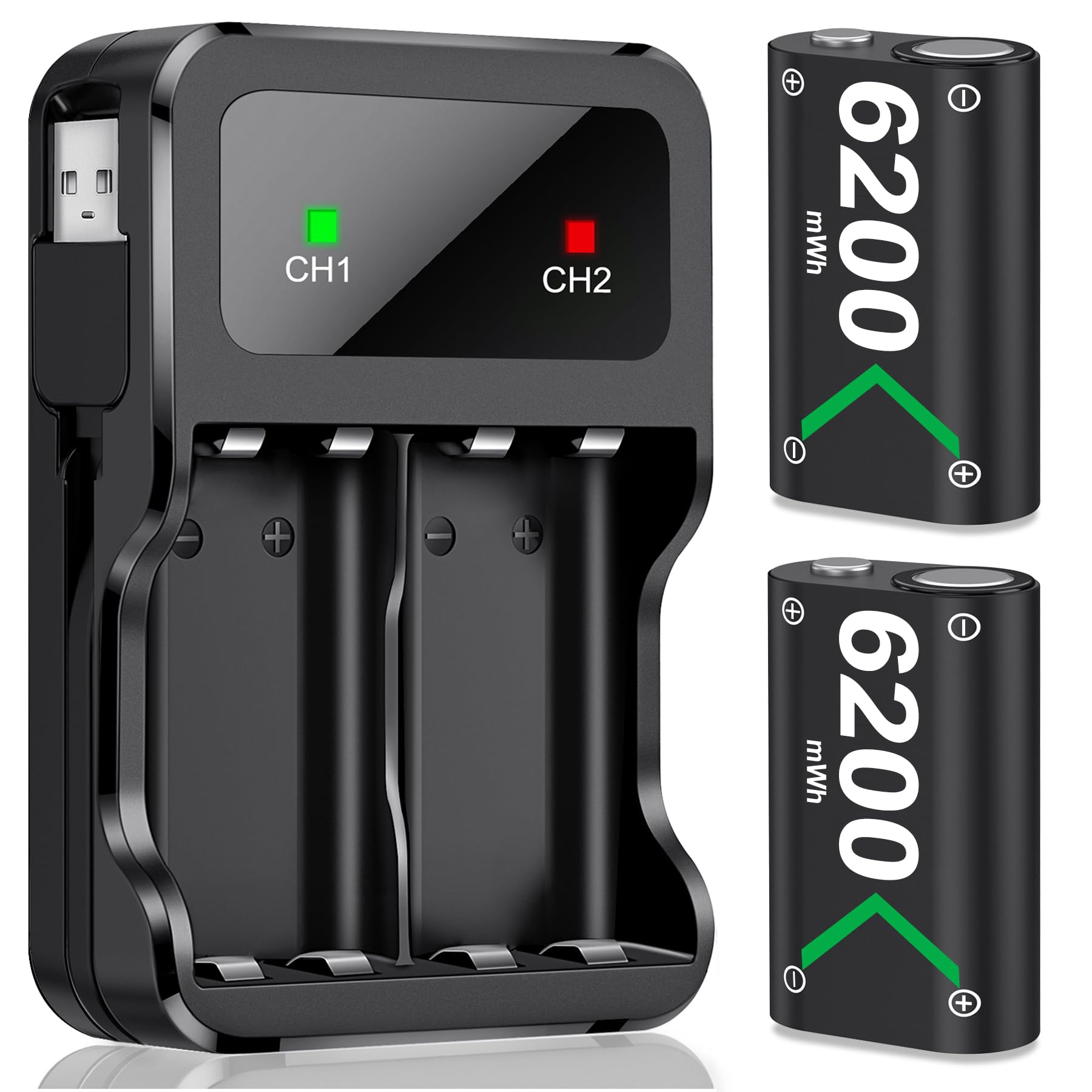 HELLCOOL Rechargeable Battery Pack for Xbox One/Series X|S Controller, 2x6200mWh