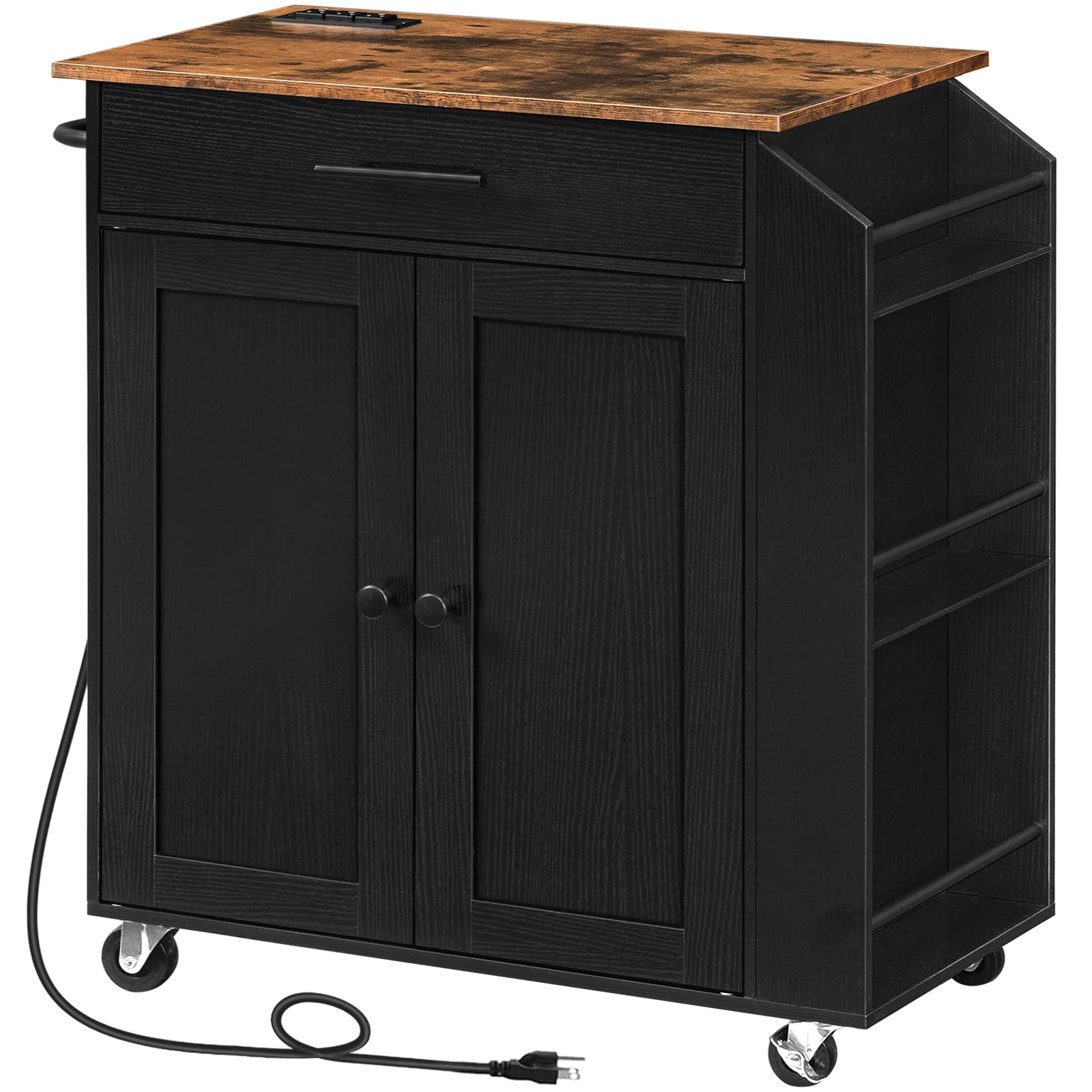 HOOBRO Kitchen Island with Power Outlet, Kitchen Storage Islands with Spice Rack
