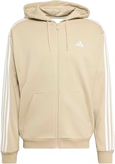 adidas Hombre Essentials 3-Stripes French Terry Full-Zip Hoodie Sweatshirt, Khaki Three/White, 4XL