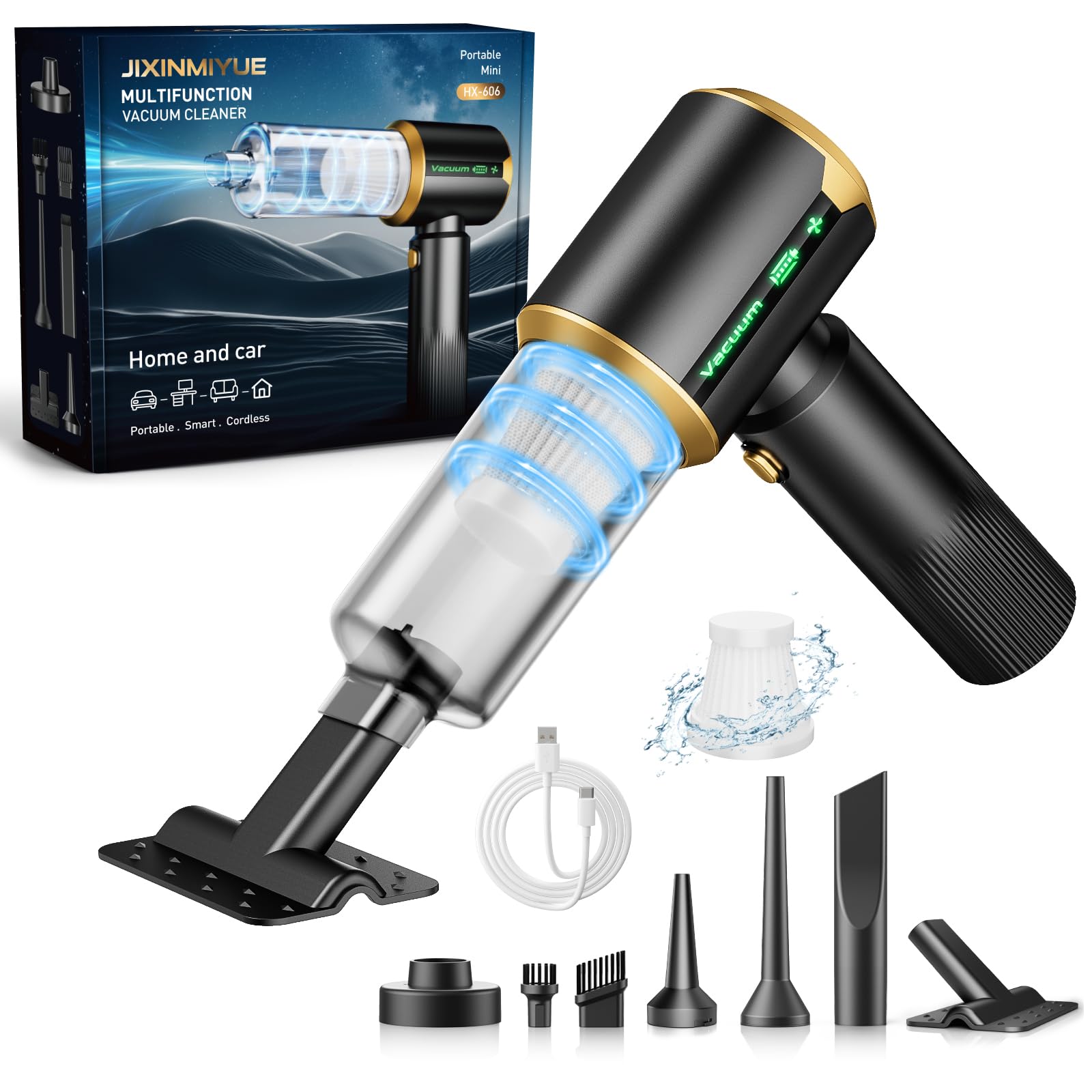 Cordless Handheld Car Vacuum Cleaner: 7-in-1 & 16000Pa Suction - Inky | Brushles
