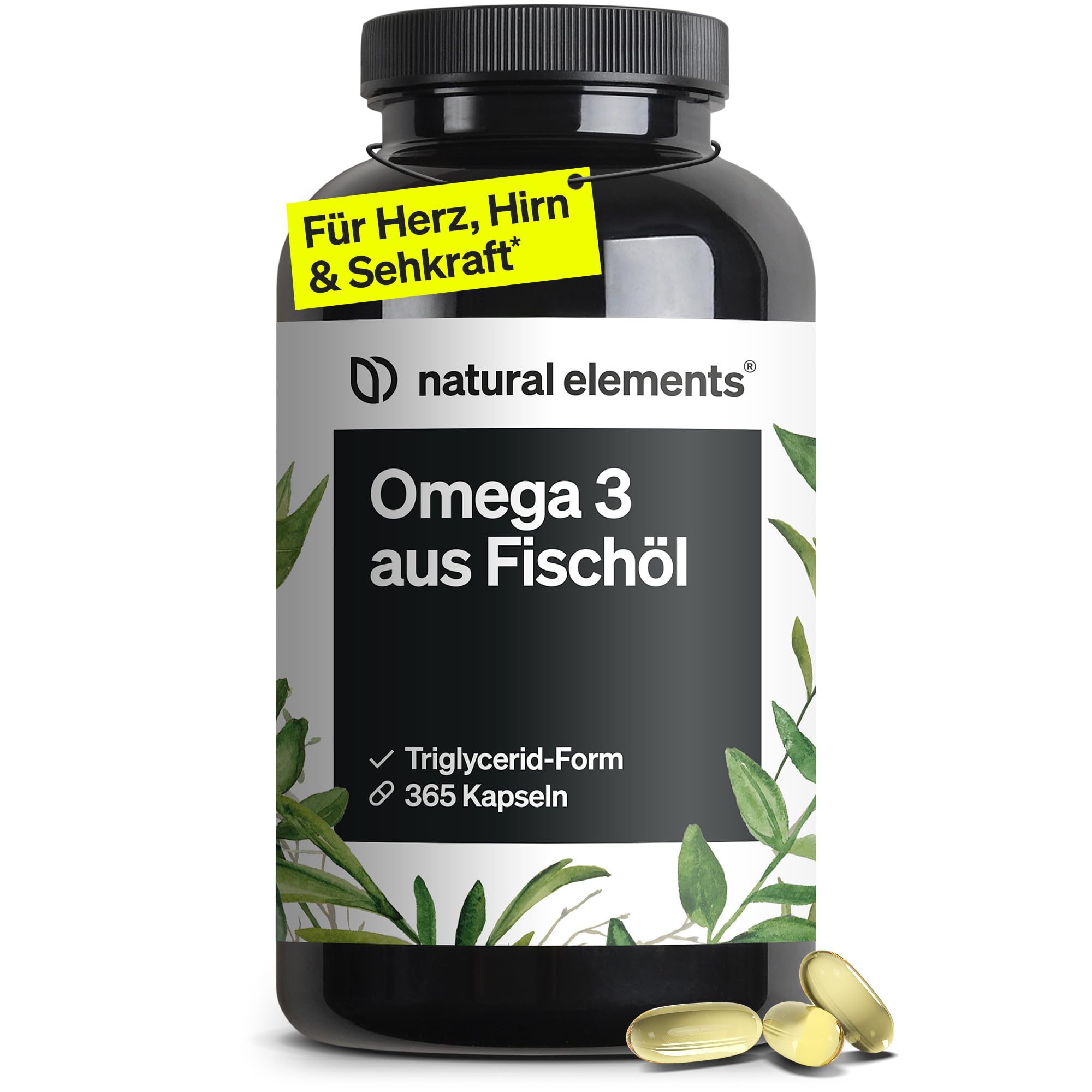 natural elements Omega 3 - 365 capsules - 2000 mg fish oil per daily dose - with