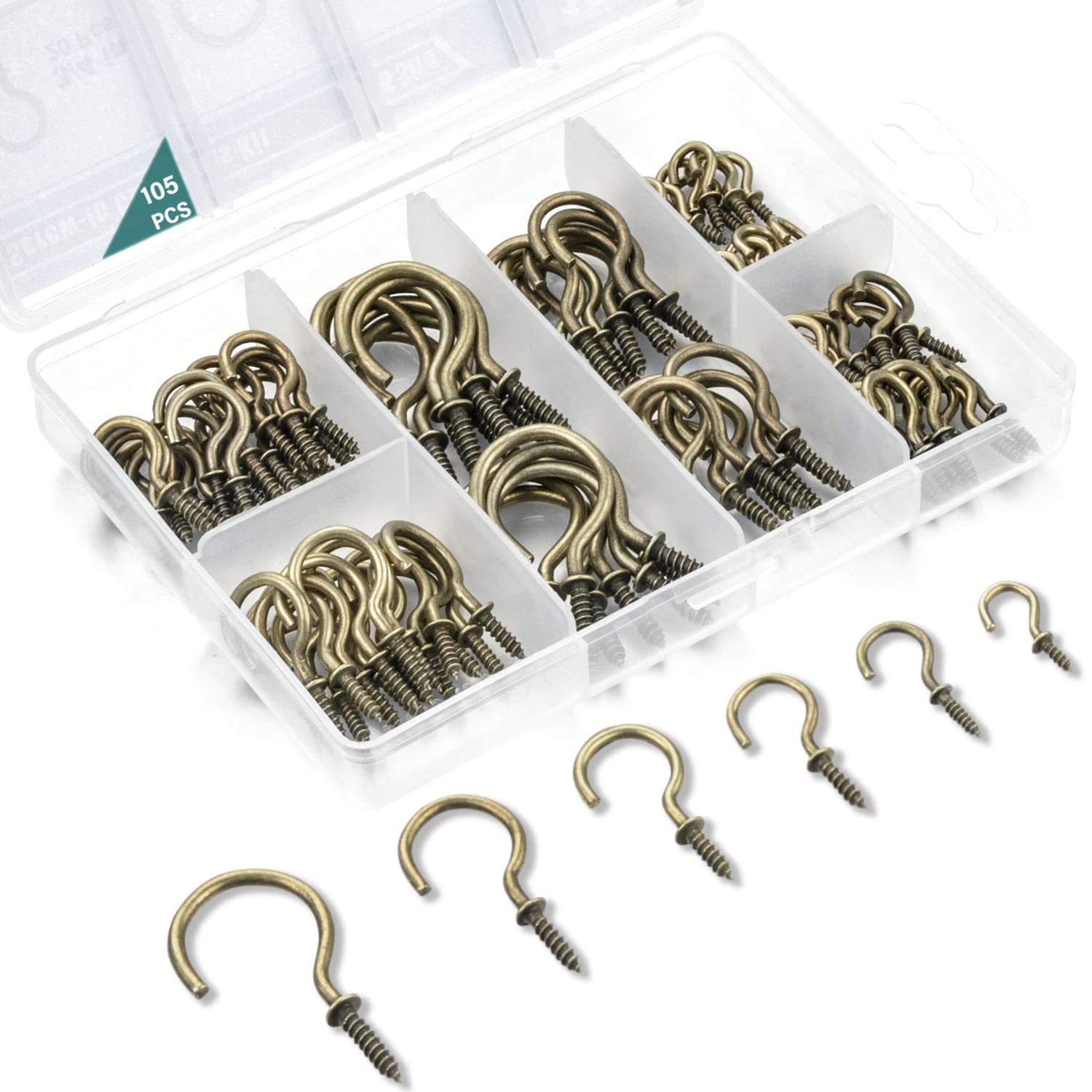 EIENHOSHI 105 Pcs Screw Hooks, 6 Sizes Bronze Cup Hooks, Screw Hooks for Hanging