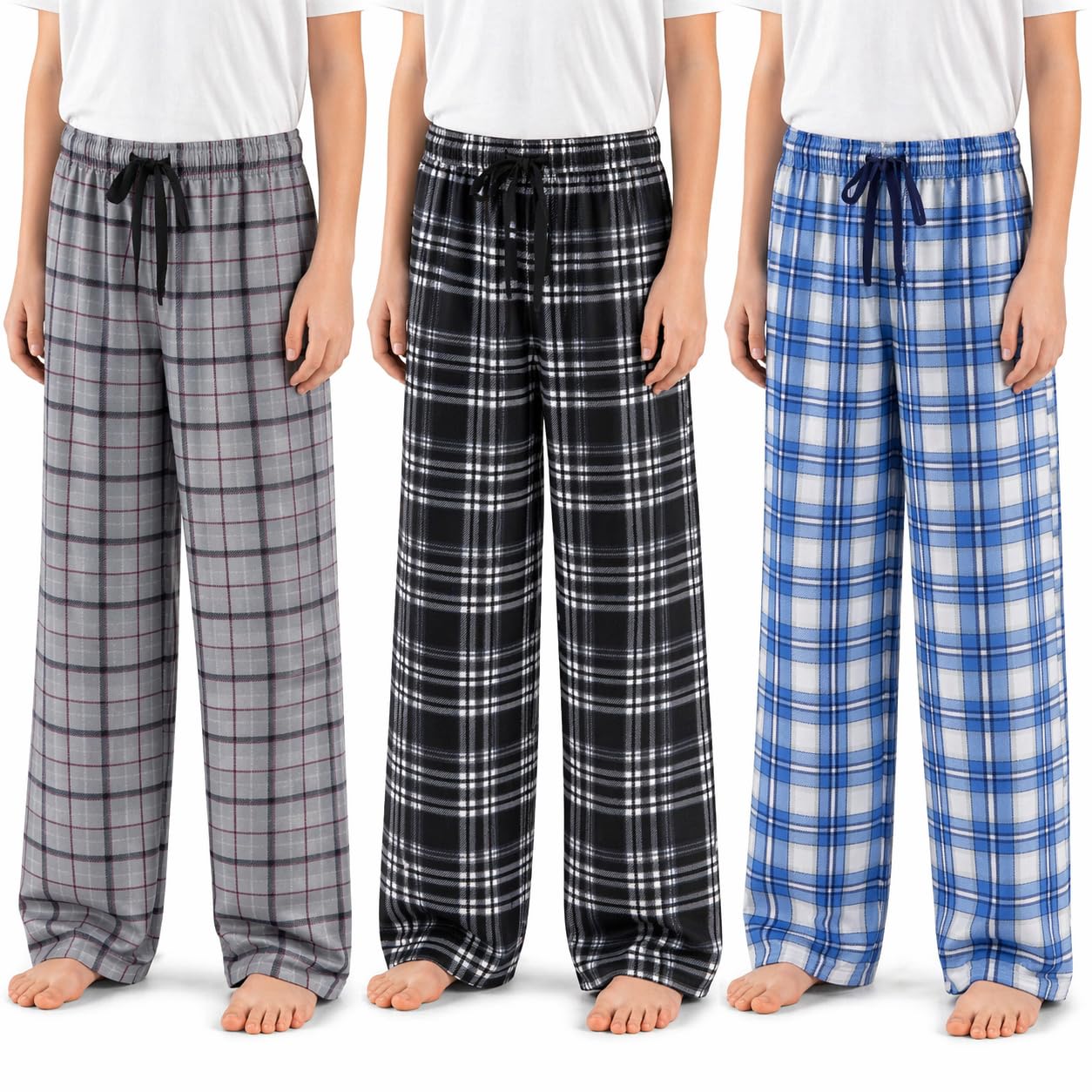 US Angels 3-Pack Boys Pajama Pants - Soft Jersey Knit OR Microfleece PJ Bottoms 