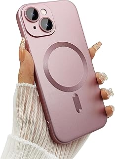 ankofave Magnetic for iPhone 13 Phone Case for Women/Men, Matte Luxury Soft Metallic Luster Design with Camera Lens Protector, Compatible with Magsafe Case for iPhone 13 6.1"-Light Pink