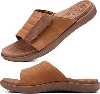 ONCAI Men's Sandals Adjustable Straps Orthotic Open Toe Sports Slides with Soft Comfortable Arch Support Slippers Size 40-49