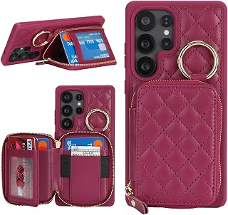 for Galaxy S25 Ultra Case Wallet with Card Holder-Dark red