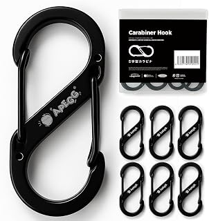 APEGG Climbing Carabiner, Set of 6, S-Shaped, Lightweight, Rustproof, High Hardness Aluminum Alloy, Load Capacity 66.1 lbs (30 kg), Black