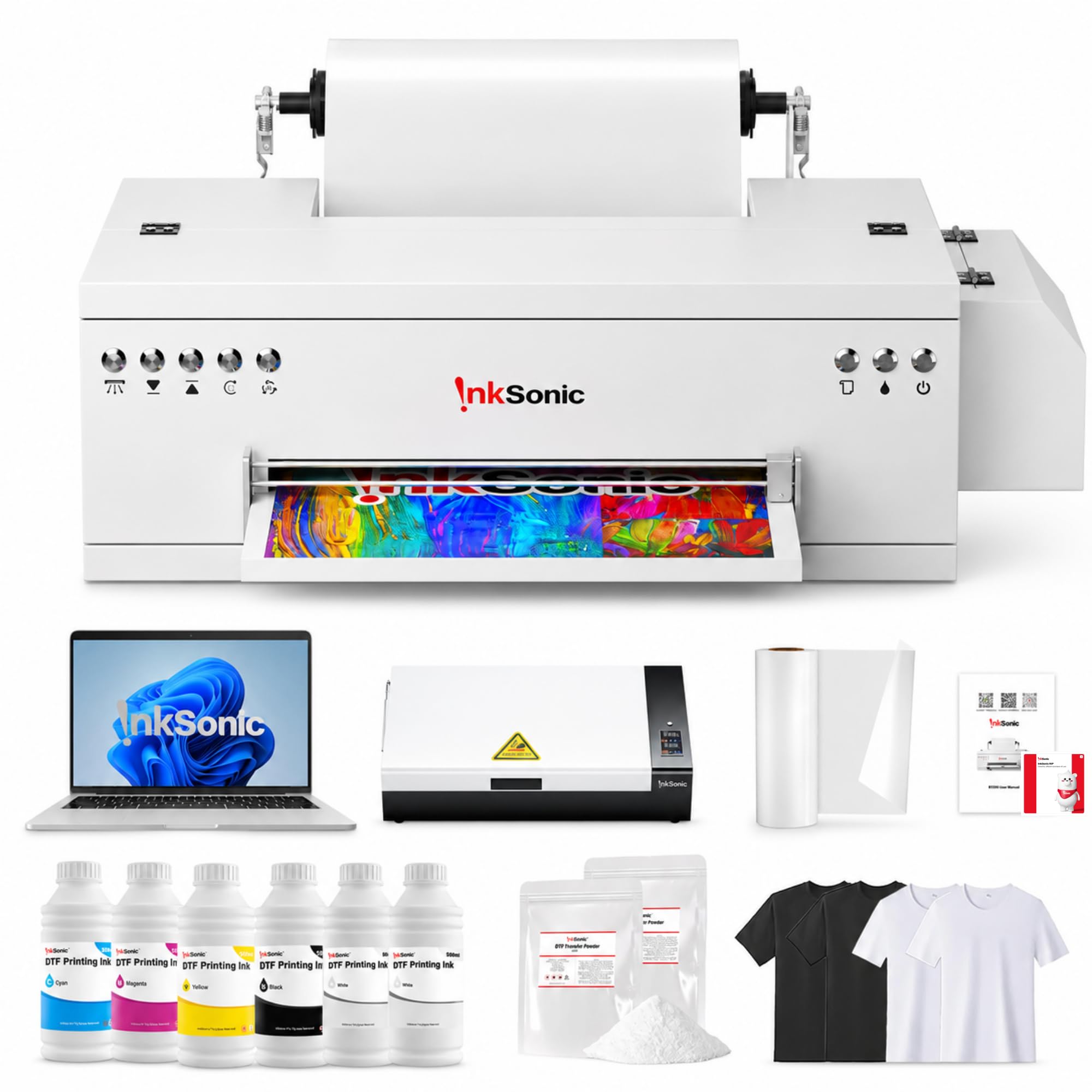 RocRow InkSonic 13" R1390 DTF Printer Starter Bundle with Oven &amp; Laptop