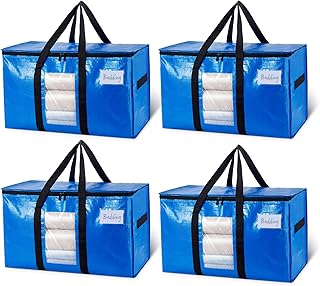 TAILI 4 Pack Blue Extra Large Moving Bags,Storage Bags with Visible Window | 93L Heavy Duty Totes For Storage,Wrap Around Handles,Alternative to Moving Boxes, College Dorm,Perfect for Moving