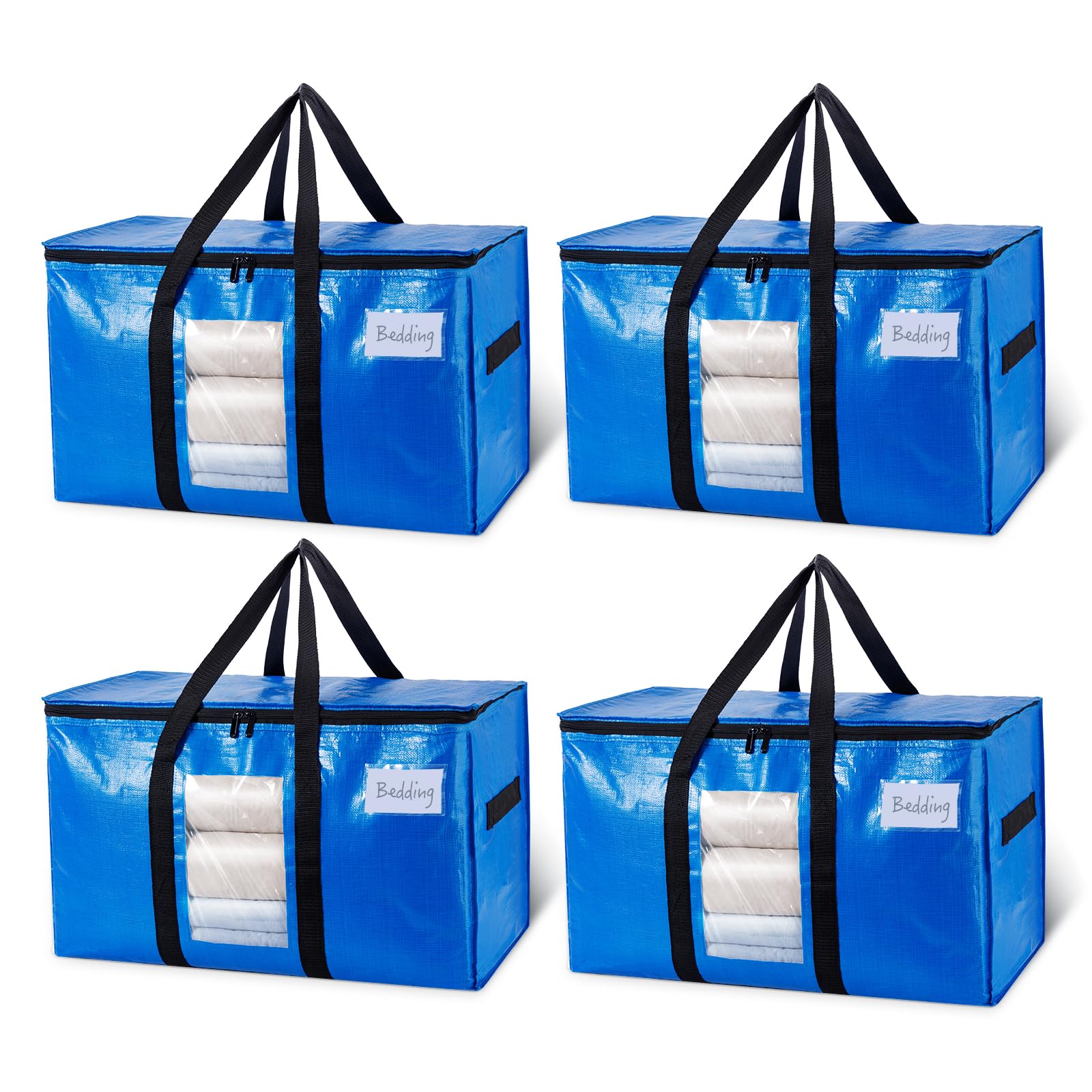 TAILI 4 Pack Blue Extra Large Moving Bags,Storage Bags with Visible Window | 93L