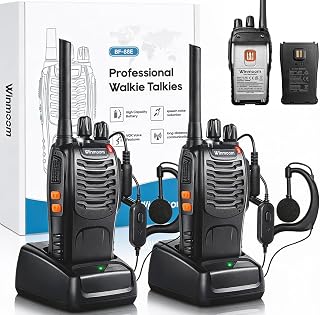 Winmoom Long Range Walkie Talkies,16-Channel USB Rechargeable Walkie Talkies for Adults & Kids, 2-Way Radio Kit with LED Light, Earpieces and Charger (2 Pack)