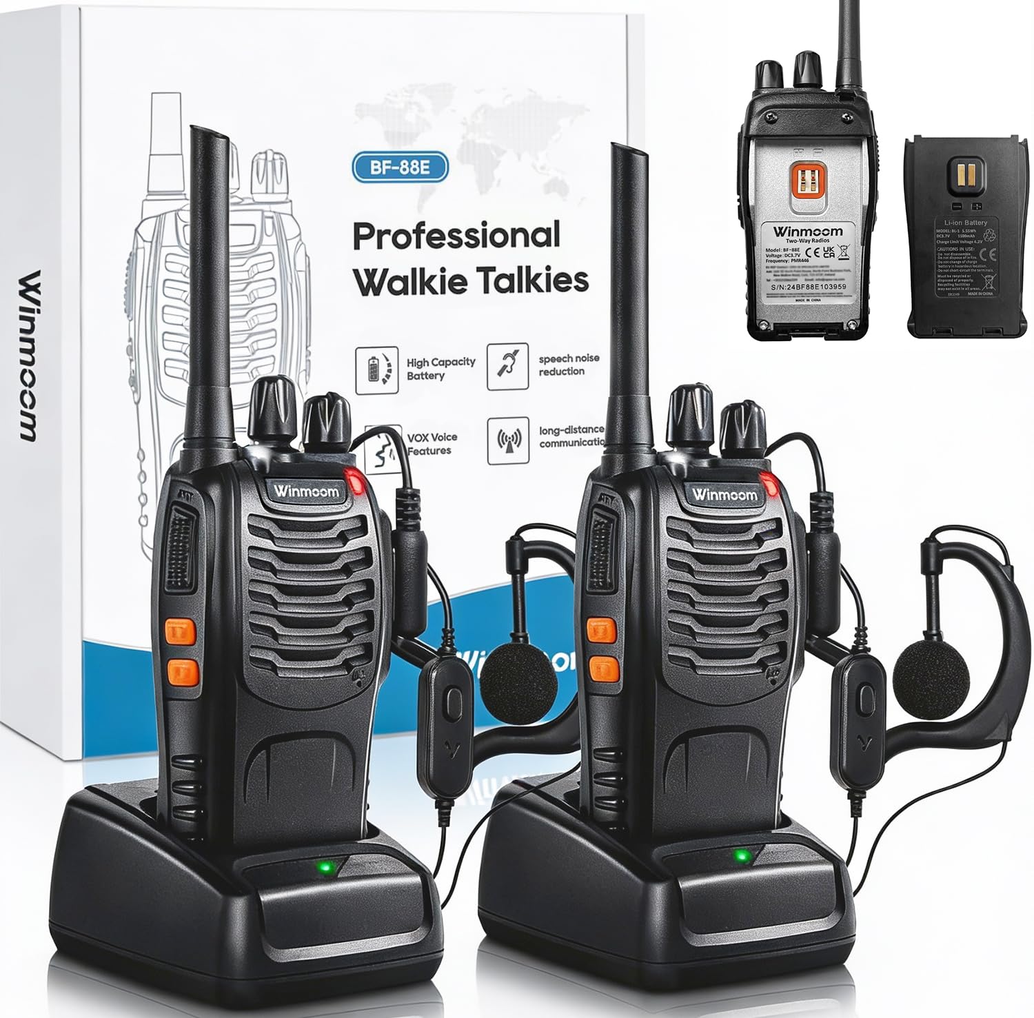 Winmoom Long Range Walkie Talkies,16-Channel USB Rechargeable Walkie Talkies for
