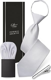 【心愛箱】 One-Touch Tie for Weddings 【Includes Pocket Square & Tie Pin】 10-Second Attachment Silver with Lock Function Water-Repellent and Stain-Resistant for Formal Wear Gift Box