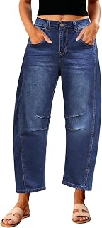 GRAPENT Barrel Jeans for Women High Waist Baggy Cropped Stretch Denim Pants